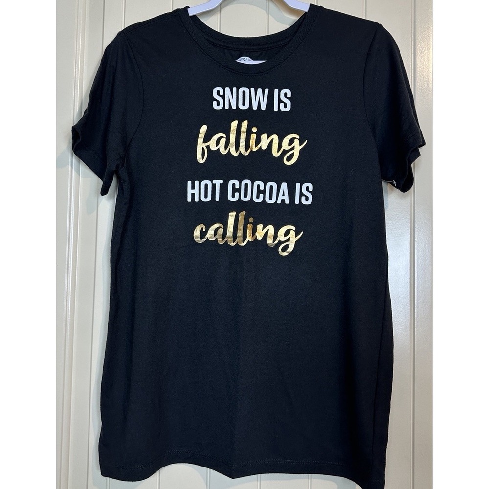 SNOW IS Falling HOT COCOA Is Calling women's short sleeve t-shirt Sz M New